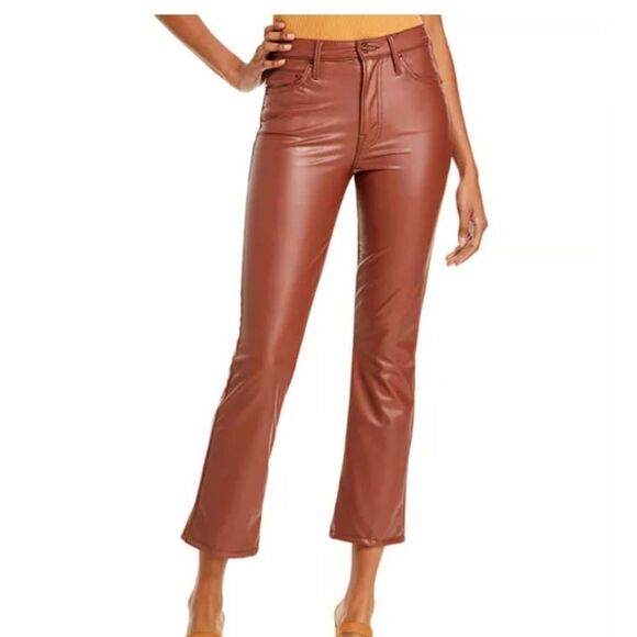 MOTHER The Insider Faux-Leather Ankle Flare Jeans in Faux Show Tortoise Shell sz - Picture 1 of 6